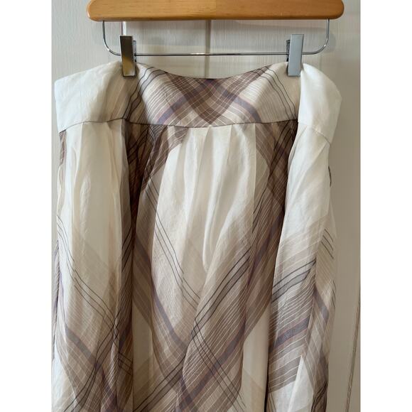 Talbots Pure Silk Organza Midi Skirt Cream Plaid 16 - Picture 4 of 6
